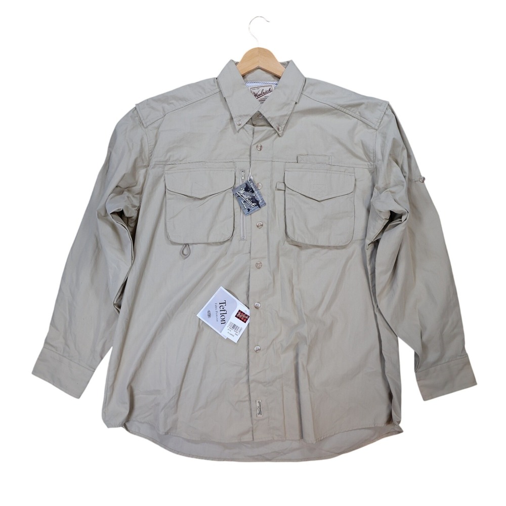 Woolrich Fishing Shirt Mens XL‎ Tan New Vintage Teflon Coated